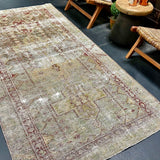 4’2 x 8’1 Classic Antique Rug Muted Slate, Seafoam, Clay, Taupe &  Burgandy '5353