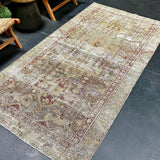 4’2 x 8’1 Classic Antique Rug Muted Slate, Seafoam, Clay, Taupe &  Burgandy '5353