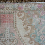4’4 x 8’ Oushak Rug Pink, Blue and Cream Vintage Turkish Carpet '3101