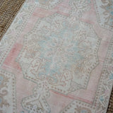 4’4 x 8’ Oushak Rug Pink, Blue and Cream Vintage Turkish Carpet '3101