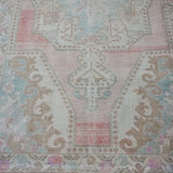4’4 x 8’ Oushak Rug Pink, Blue and Cream Vintage Turkish Carpet '3101