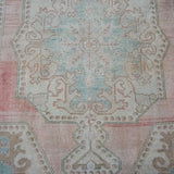 4’4 x 8’ Oushak Rug Pink, Blue and Cream Vintage Turkish Carpet '3101