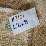 4’4 x 8’ Oushak Rug Pink, Blue and Cream Vintage Turkish Carpet '3101