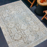 4’ x 6’4 Classic Antique Rug Muted Eggshell Blue, Camel Beige + Taupe SB '4296