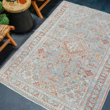 4’4 x 6’4 Classic Antique Rug Muted Sky Blue + Red and White SB '4300