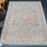 4’4 x 6’4 Classic Antique Rug Muted Sky Blue + Red and White SB '4300