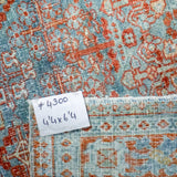 4’4 x 6’4 Classic Antique Rug Muted Sky Blue + Red and White SB '4300