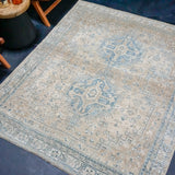 5’3 x 6’5 Classic Antique Rug Muted Denim Blue + Camel Beige SB '4451