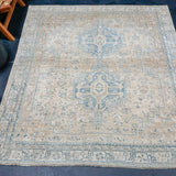 5’3 x 6’5 Classic Antique Rug Muted Denim Blue + Camel Beige SB '4451