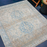 5’3 x 6’5 Classic Antique Rug Muted Denim Blue + Camel Beige SB '4451