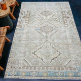 4’3 x 7’6 Classic Antique Rug Muted Beige, Sea Green + Denim SB '4453
