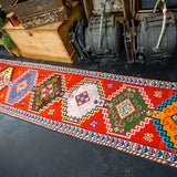 2’8 x 10’3 Turkish Oushak Runner Red and Rainbow '3084