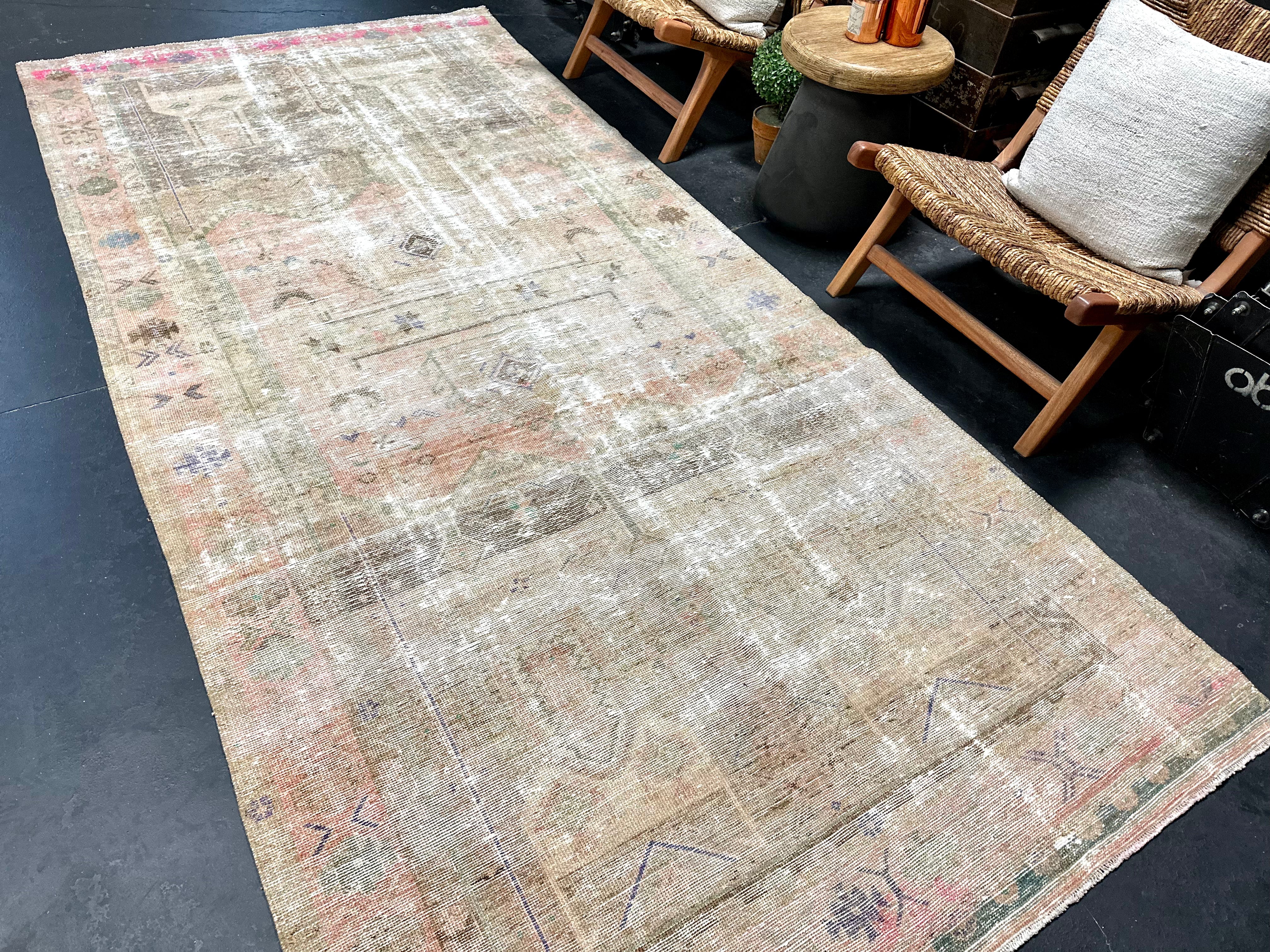 5’ x 10’8 Classic Vintage Rug Muted Terra Cotta, Green & Pink SB