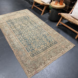 3’10 x 7 Classic Antique Rug Muted Denim Blue & Bronze + Sea Green SB '5045