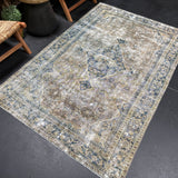 4’5 x 6’8 Classic Antique Rug Muted Indigo Blue, Camel & Gray SB '5244