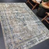 4’5 x 6’8 Classic Antique Rug Muted Indigo Blue, Camel & Gray SB '5244