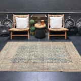 3’10 x 7 Classic Antique Rug Muted Denim Blue & Bronze + Sea Green SB '5045