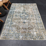 4’5 x 6’8 Classic Antique Rug Muted Indigo Blue, Camel & Gray SB '5244