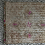 1’3 x 2’ Antique Kars Small Rug Muted  Camel Beige & Pink Roses