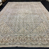 9’7 x 13’2 Classic Vintage Rug Muted Sand Beige, Tawny Brown, Sea Green & Sea Blue 5798