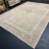 9’2 x 12’6 Classic Vintage Rug Muted  Beige, Tawny Brown & Sea Green 5796