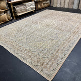9’7 x 13’2 Classic Vintage Rug Muted Sand Beige, Tawny Brown, Sea Green & Sea Blue 5798