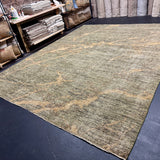 10’2 x 12’11 Moroccan Style Rug Pure Soft Organic Wool Greens, Gold & Brown LB48 MK1235