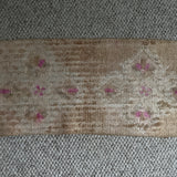 1’3 x 2’ Antique Kars Small Rug Muted  Camel Beige & Pink Roses