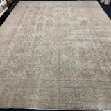 10’7 x 13’10 Classic Vintage Rug Muted Camel, Denim and Green 5802