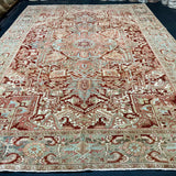 10’4 x 13’9 Traditional Vintage Rug Wine, Brick, Terra Cotta, Light Blue 5794