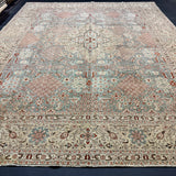 10’7 x 13’ Traditional Vintage Rug Muted Blue, Greige & Rust 5788