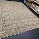 9’5 x 13’9 Traditional Vintage Rug Muted Beige, Sea Blue & Light Brown 5789