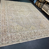 9’7 x 13’2 Classic Vintage Rug Muted Sand Beige, Tawny Brown, Sea Green & Sea Blue 5798