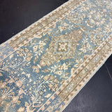 2’9 x 24’2 Classic Vintage Narrow Runner Muted Blue, Beige, Green & Mauve 5804