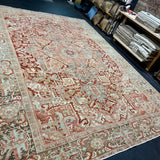 10’4 x 13’9 Traditional Vintage Rug Wine, Brick, Terra Cotta, Light Blue 5794