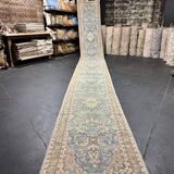 2’9 x 24’2 Classic Vintage Narrow Runner Muted Blue, Beige, Green & Mauve 5804