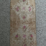 1’3 x 2’ Antique Kars Small Rug Muted  Camel Beige & Pink Roses