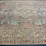 10’7 x 13’ Traditional Vintage Rug Muted Blue, Greige & Rust 5788