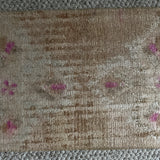 1’3 x 2’ Antique Kars Small Rug Muted  Camel Beige & Pink Roses