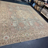 10’7 x 13’ Traditional Vintage Rug Muted Blue, Greige & Rust 5788