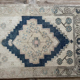 2’ x 2’9 Antique Turkish Taspinar Rug Muted Navy Blue, Beige & Sky Blue