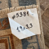 1’9 x 3’3 Vintage Taspinar Rug Muted Deep Sea Blue, Camel & Beige '5381