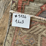 1’6 x 3’ Vintage Oushak Rug Muted Red, Gray & Periwinkle '5126