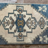1’7 x 2’6 Antique Turkish Taspinar Rug Muted Midnight Blue, Beige & Light Brown