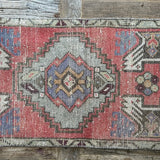 1’6 x 3’ Vintage Oushak Rug Muted Red, Gray & Periwinkle '5126