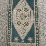 1’8 x 3’6 Vintage Turkish Taspinar Runner Muted Beige, Blue, & Camel 5716