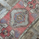1’6 x 3’ Vintage Oushak Rug Muted Red, Gray & Periwinkle '5126