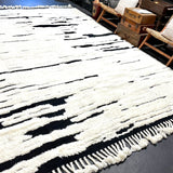 10’4 x 14’ Moroccan Rug Black and White Shag “Ruzgar” Pure Turkish Wool M-3782