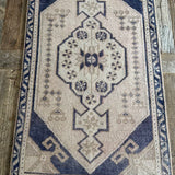 1’9 x 3’6 Antique Taspinar Rug Muted Navy Blue, Taupe & Beige