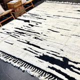 10’4 x 14’ Moroccan Rug Black and White Shag “Ruzgar” Pure Turkish Wool M-3782